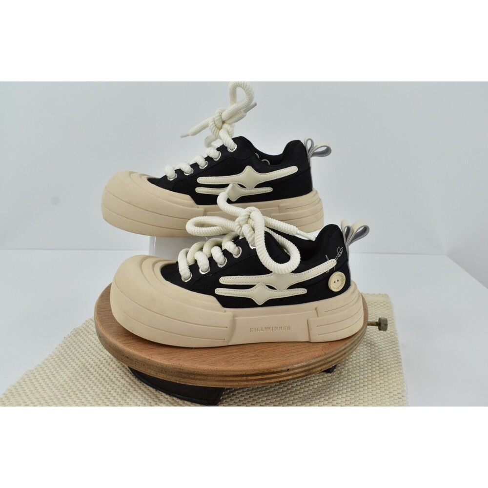 KILLWINNER Smile Life Black Cream Chunky Platform Skate Shoes (Women's 6.5)